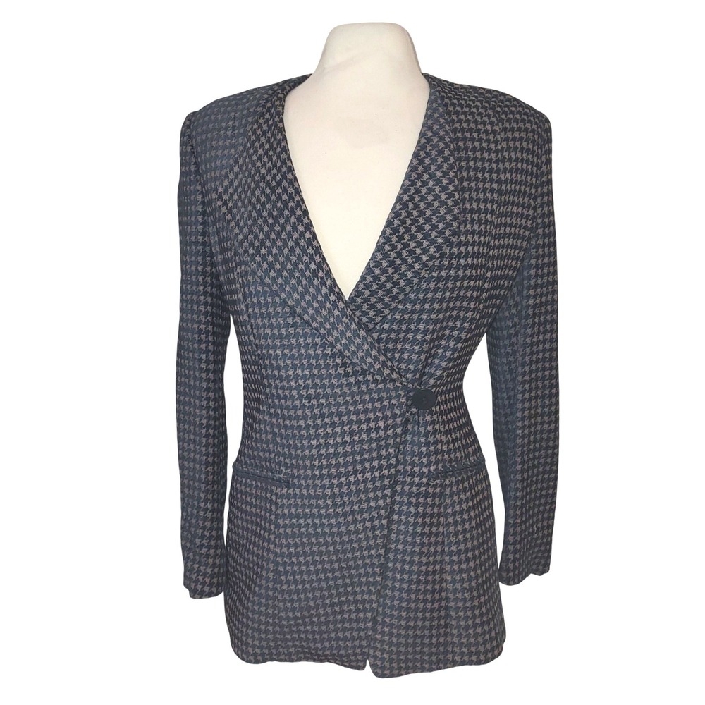 VTG Armani Collezioni Sage Forest Green Velvet Houndstooth Academia Blazer 40 6